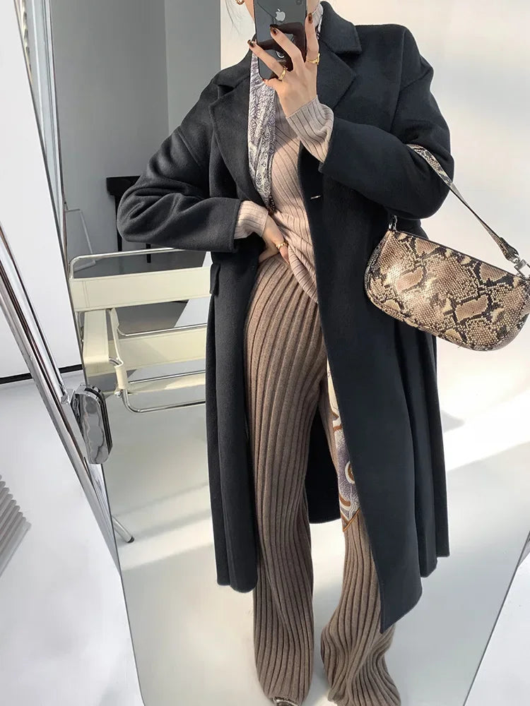 Autumn Winter Casual Thick Knitted Pant Women Long Trousers Elastic High Waist Kniting Wide Leg Pants Striped Pantalon