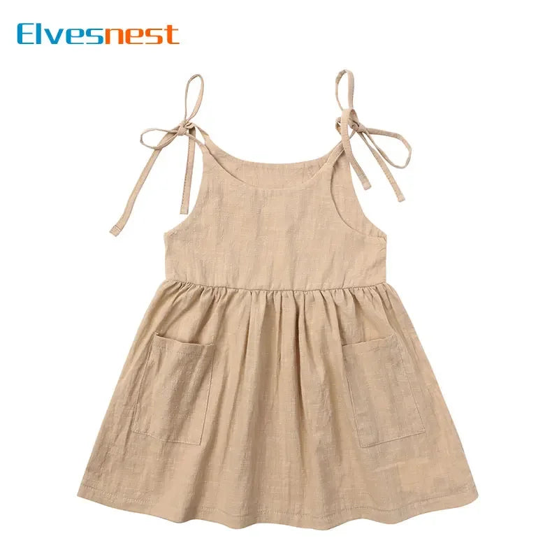 Fashion Solid Color Girls Casual Dresses Cotton Sleeveless Kids Dresses for Girls Summer Children Clothing Girl Dress 1-5 Years