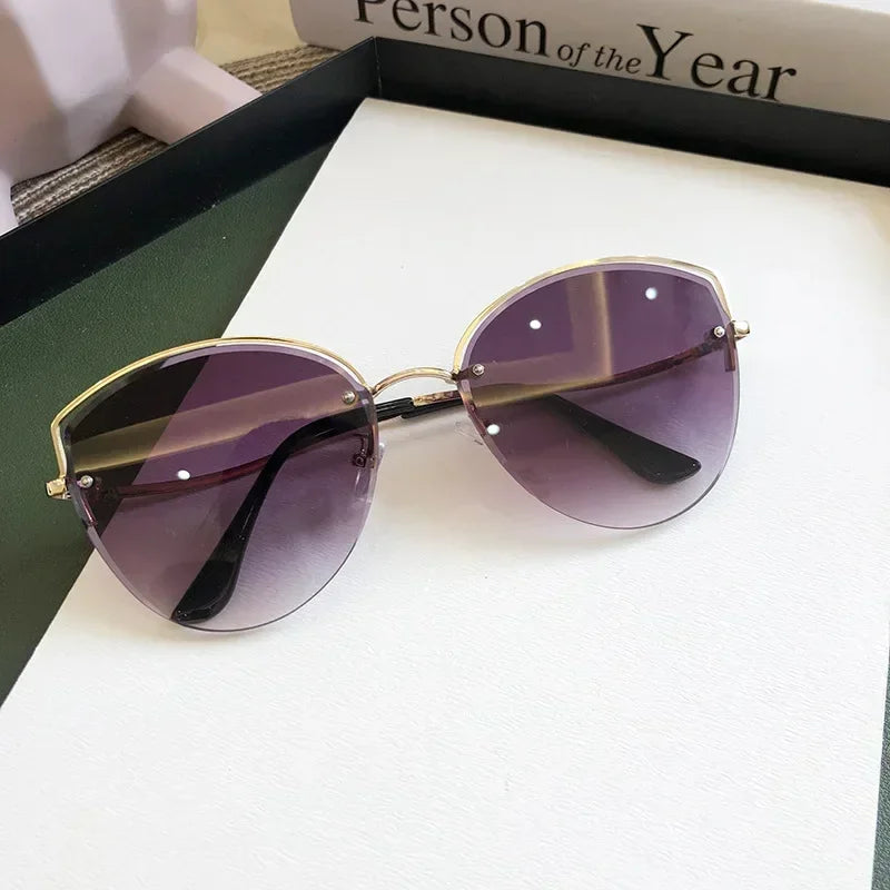 Brand Rimless Sunglasses Women Luxury Cat Eye Sun Glasses Ladies Clear Gradient Sunglass 2024 Diamond Cutting Lenes UV400