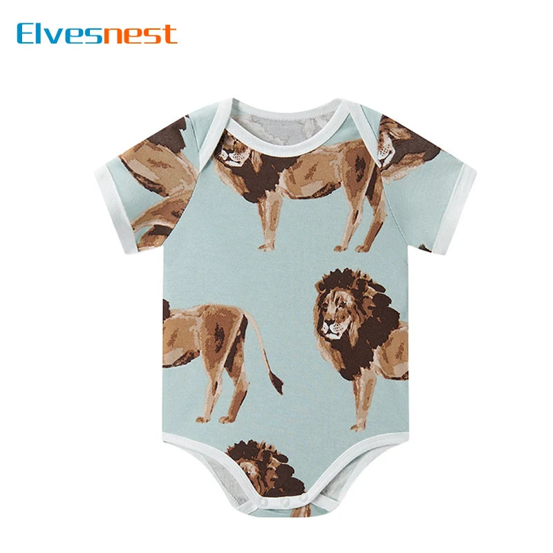 Cute Animal Print Newborn Clothes Boys Bodysuits Cotton Short Sleeve Baby Girl Clothes Summer Infant Bodysuits 3-18 Months