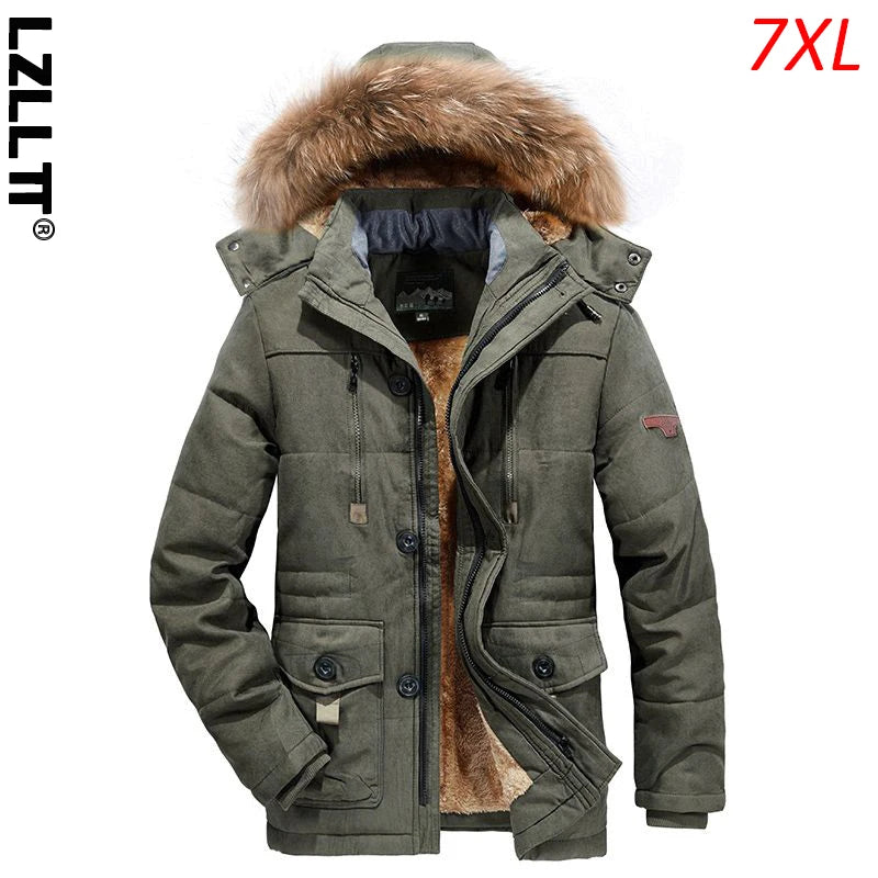 Winter Men Fleece Warm Thick Windproof Parka Jackets Coat Mens Hood Casual Tactics Military Jacket Male Windbreaker Big Size 7XL