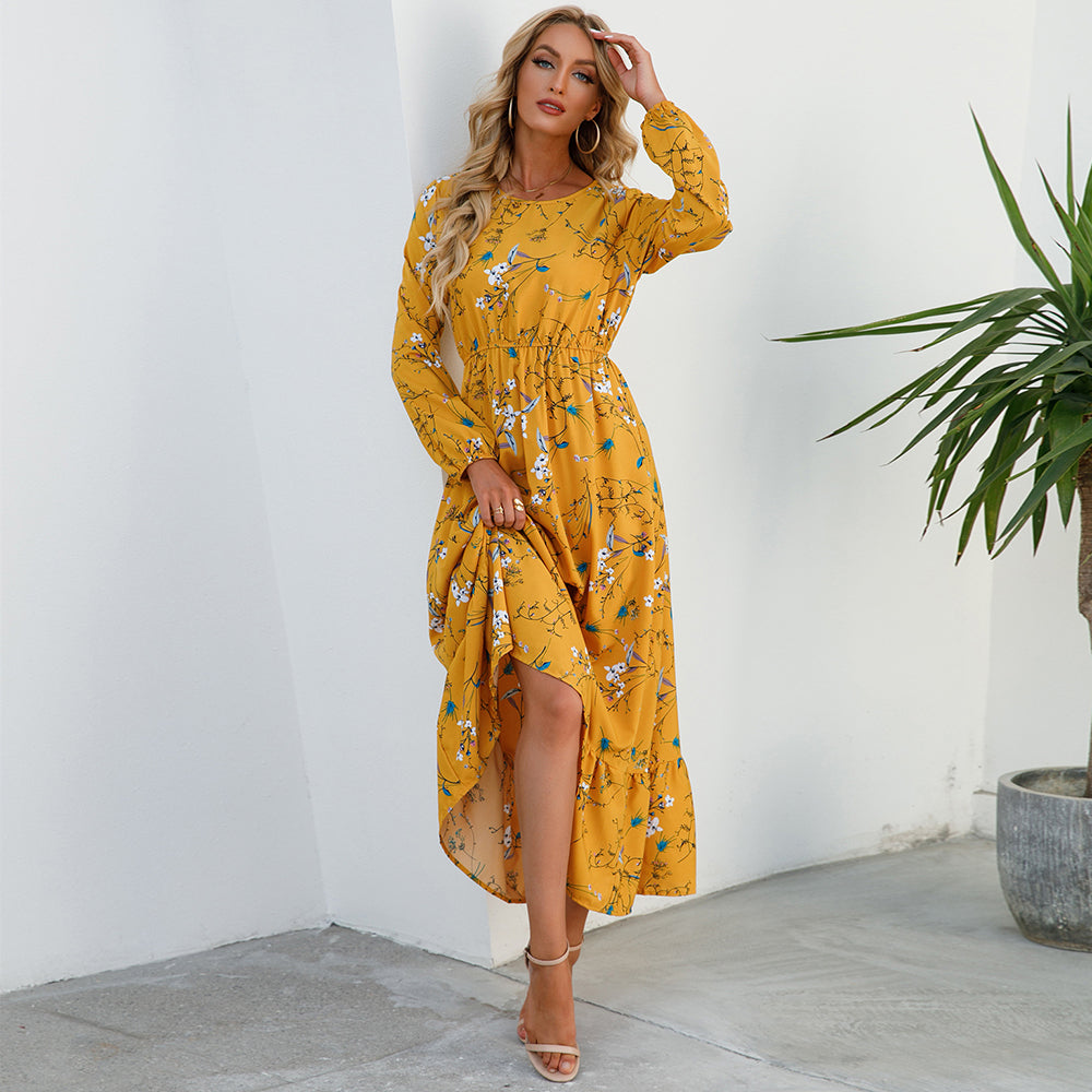 2023 Sping Summer Bohemian Women Maxi Dress Casual Long Sleeve High Waist Beach Woman Chiffon Dresses Floral Vestidoes Mujer New