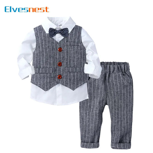 Formal Gentleman Style Children's Boys Sets Cotton Long Sleeve Shirt+Vest+Pants Spring Autumn Kids Clothes Boys Outfit 1-4 Years