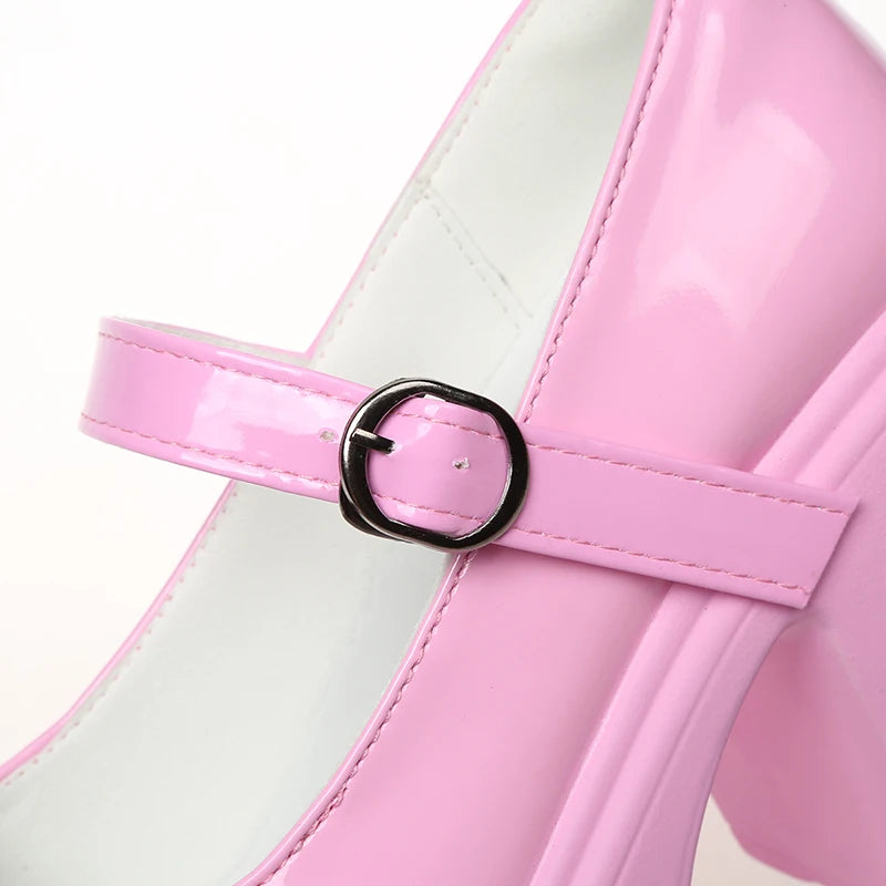 Pink Chunky Platform High Heels Pumps Women 2023 Autumn Ankle Straps Mary Jane Lolita Shoes Woman Plus Size 42 Cute Party Shoes