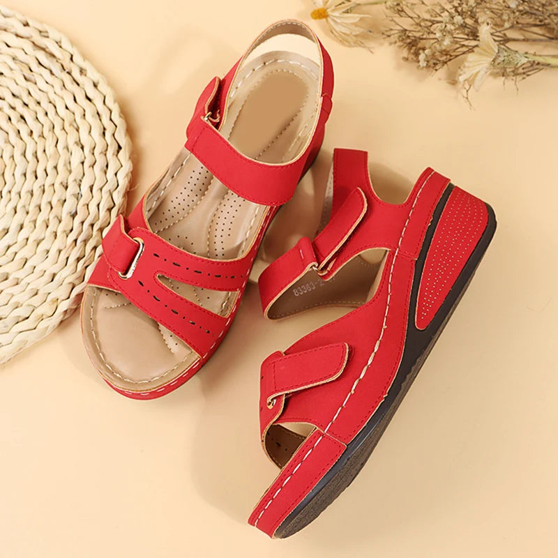 Retro Wedges Platform Sandals Women 2023 Summer Thick Soled Beach Slippers Woman Plus Size 43 Ankle Buckle Sandalias Footwear