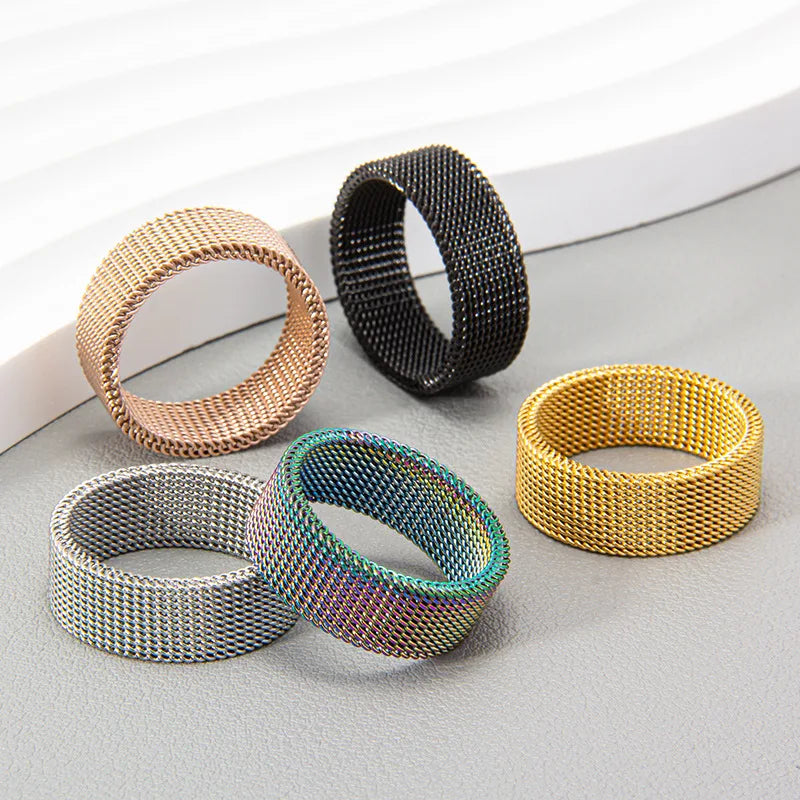 Modern stainless steel mesh band ring for men's woman's  jewelry mesh belt mesh cell ring Anillos Mujer Bague Anel Bague Aneis