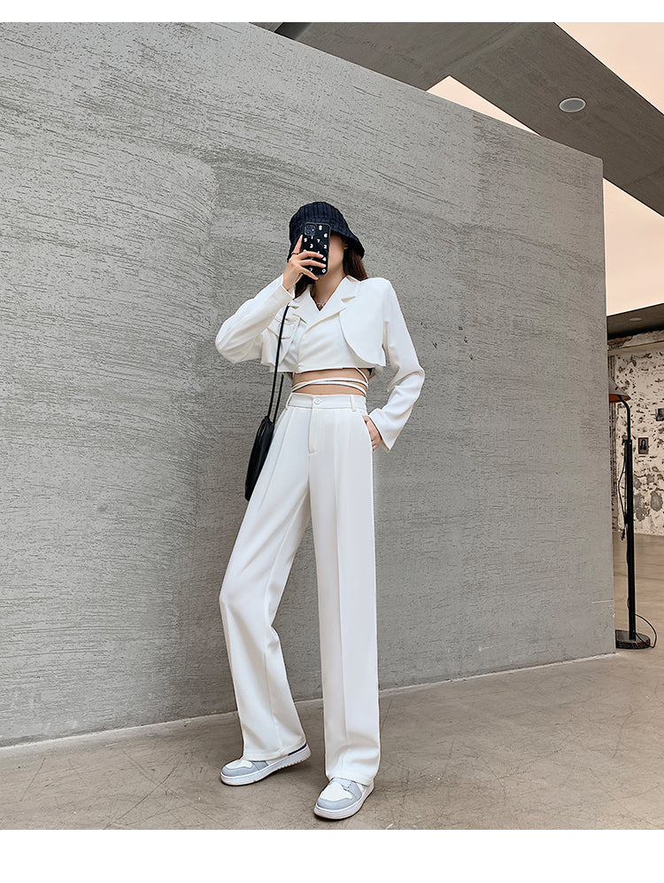 Casual High Waist Loose Wide Leg Pants for Women Spring Autumn New Female Floor-Length White Suits Pants Ladies Long Trousers