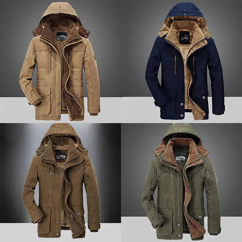 Winter Men Fleece Warm Hooded Thick Jackets Parka Coat Men Casual Outdoor Military Overcoat Jacket Windbreaker Male Big Size 6XL