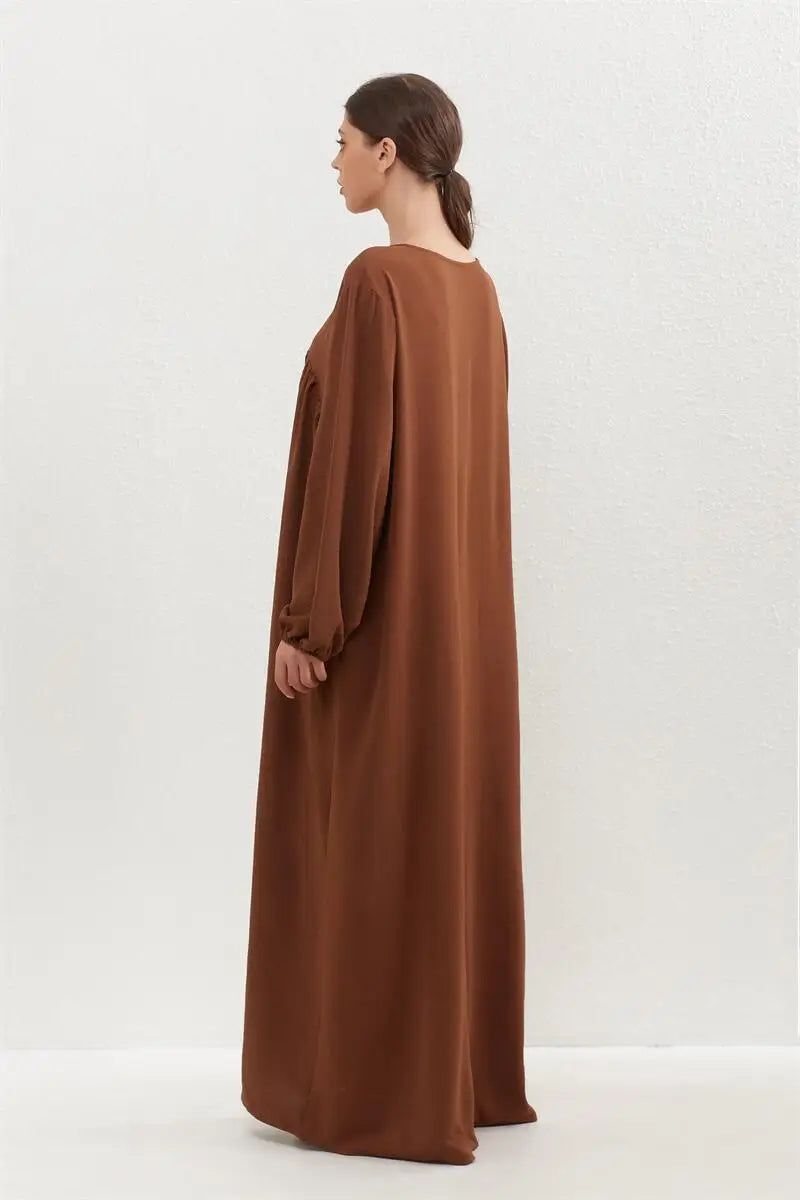 Muslim Dress Spring Autumn Women Loose Maxi Dresses Fashion Female Full Sleeve O-neck Casual Solid Pockets Robe Long Dresses