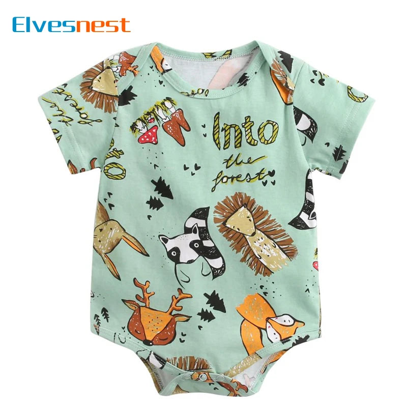 Cartoon Print Newborn Clothes Boys Bodysuits Cotton Short Sleeve Baby Girl Clothes Summer Baby Bodysuits 1-3 Years