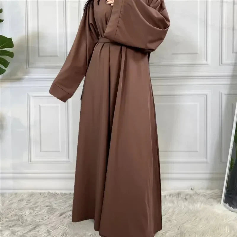 Muslim Abayas With Belt Loose Kaftans Prayer Dress Full Sleeve Islamic Clothing Women Jilbabs Dubai Robe Lace Up Long Dresses