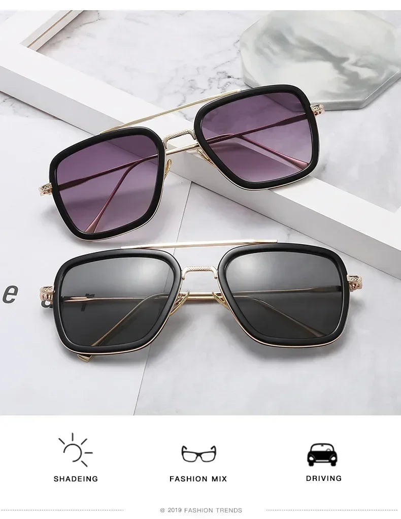 Brand Designer Iron Man Tony Stark Fishing Sunglasses For Men Square Outdoor Sport Driving Sun Glasses Men Spider Eyewear