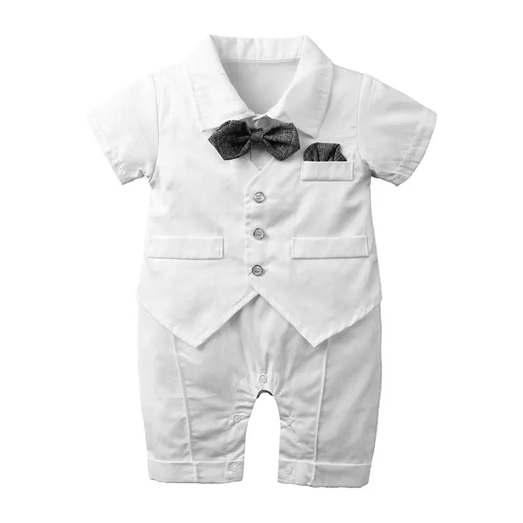 Gentleman Style Newborn Clothes Boys Rompers Summer Baby Boy Romper Cotton Short Sleeve Bow Tie Infant Rompers 3-24 Months