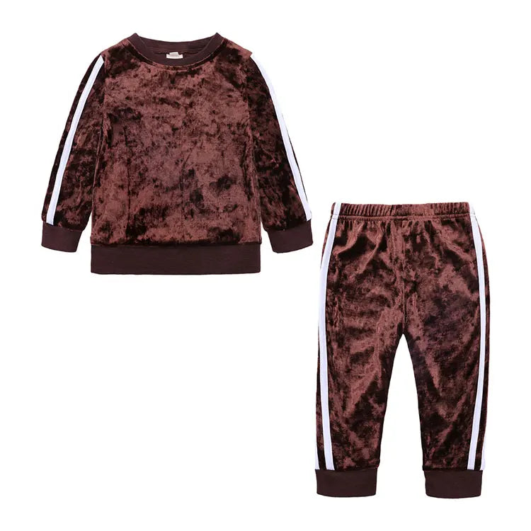 Fashion Kids Clothes Girl Outfit Set Gold Velvet Long Sleeve Tops Pants 2 PCS Spring & Autumn Children Clothing 1-4 Years