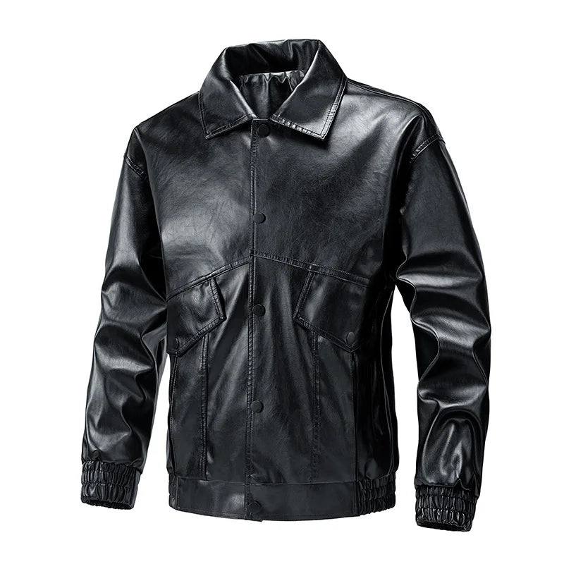 Autumn Men Motorcycle Biker Lapel Leather Jacket Men Vintage Outwear Leather Jacket Man Casual Bomber Leather Jacket Windbreaker