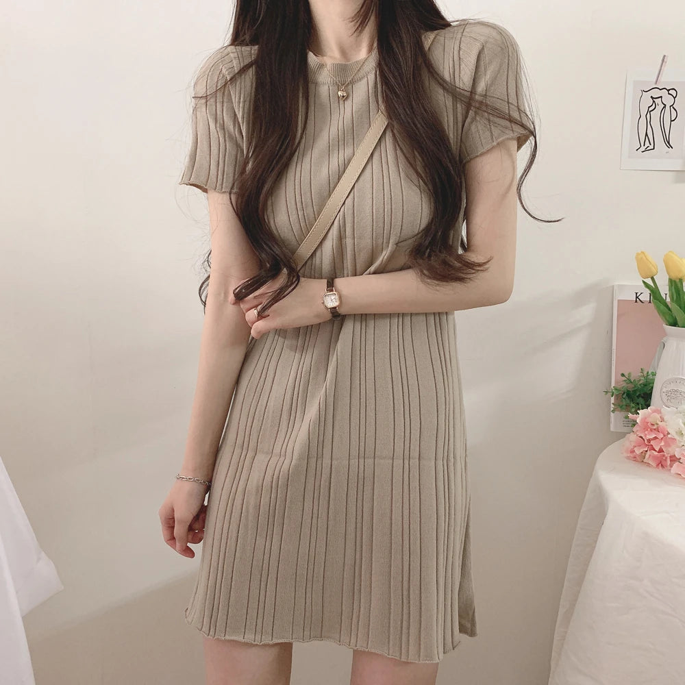 Short Sleeve Casual Knit Dress Women Mini Dresses Summer Autumn Fashion Female Elastic Skinny Package Hip Knitted Pencil Dresses