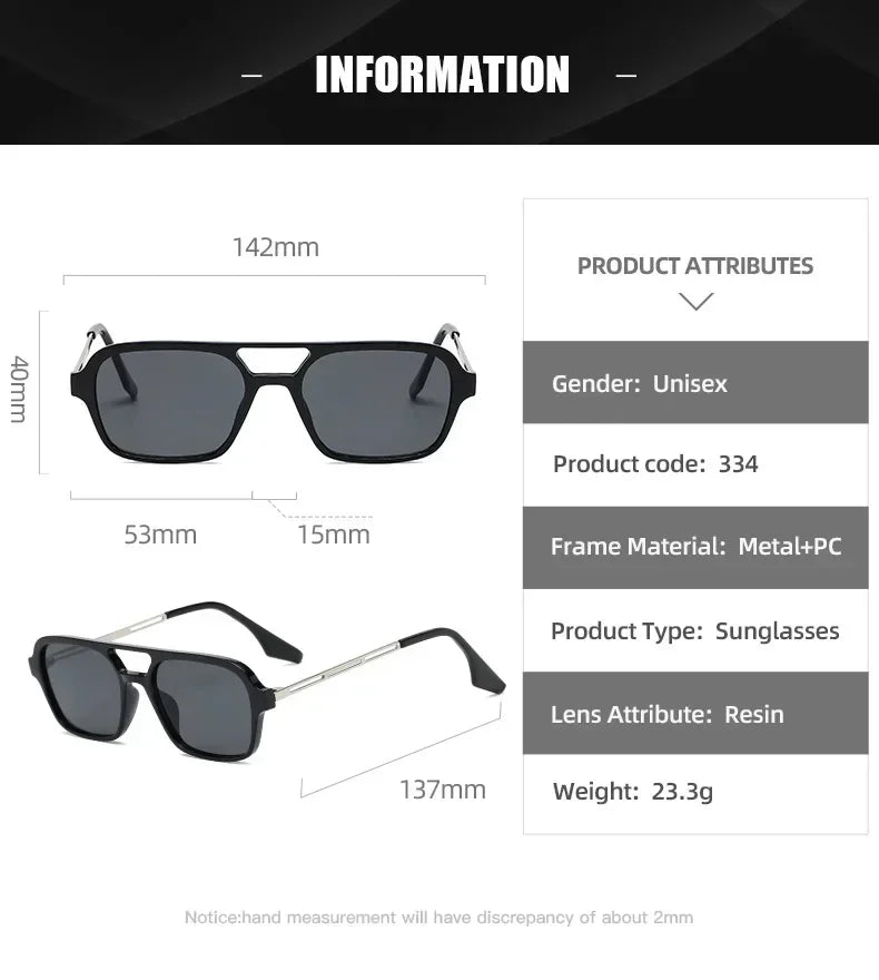 Fashion Vintage Square Sunglasses Woman Brand Retro Small Frame Sun Glasses Female Double Bridges Design Oculos De Sol Feminino