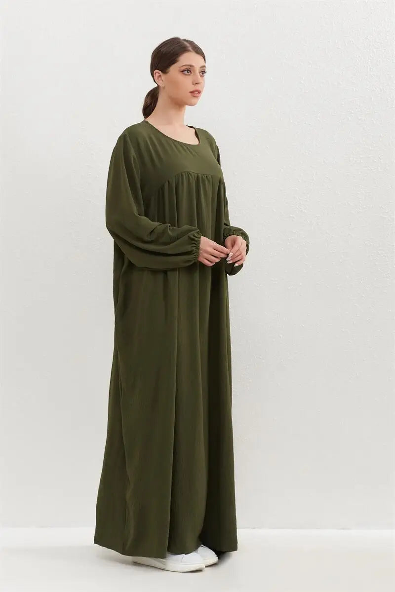 Muslim Dress Spring Autumn Women Loose Maxi Dresses Fashion Female Full Sleeve O-neck Casual Solid Pockets Robe Long Dresses