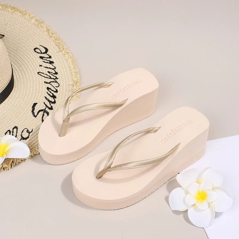 Women's Summer Beach Wedges Flip-Flops Lightweight Clip Toe Platform Sandals Woman High Heeled Outdoor Slides Orthopedic Shoes