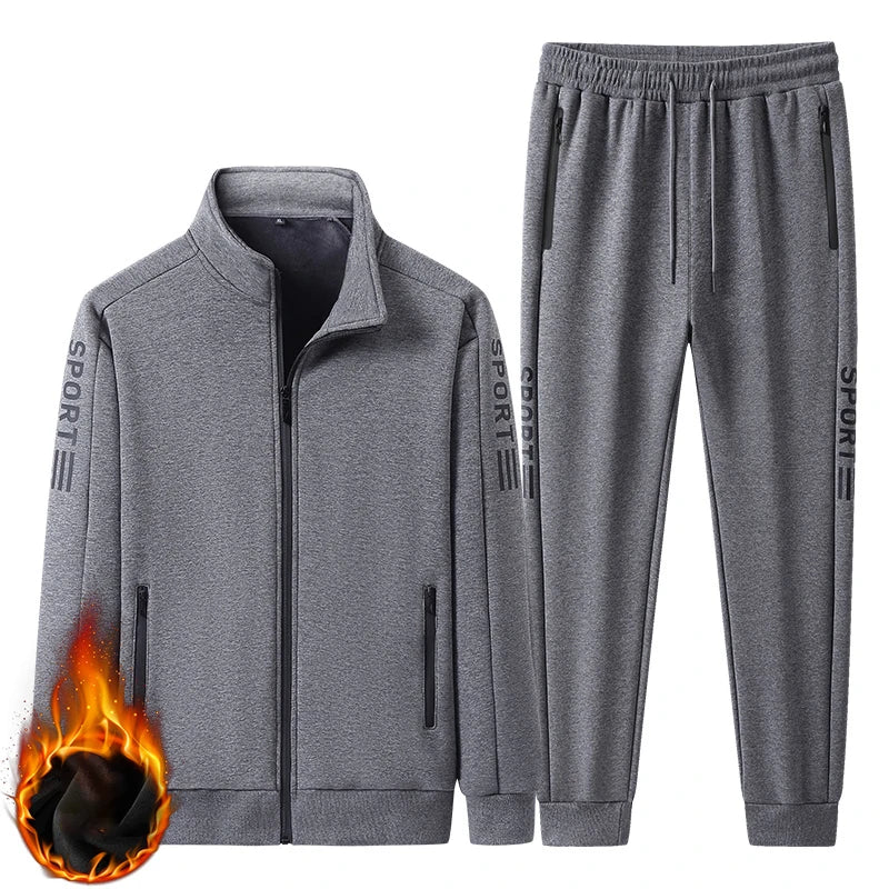 Winter Men Casual Fleece Sport 2 Pieces Tracksuits Suits Men Thick Sportswear Outdoor Sets Male Joggers Classic Cotton Suits 6XL