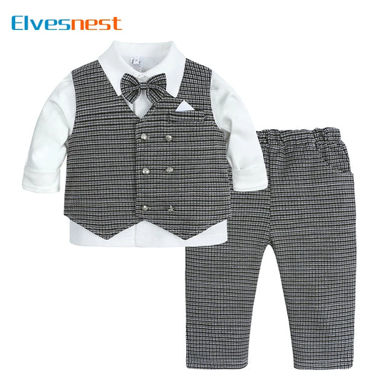 Formal Kids Clothes Boys Outfits Sets Cotton Long Sleeve Shirt Pants Vest 3pcs Spring & Autumn Children Clothing 1-4 Years