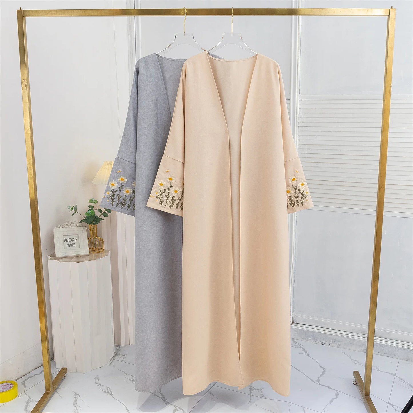 Open Front Abaya Embroidery Floral Long Sleeve Maxi Length Women's Clothing Muslim Cardigan Abayas Out Kaftans Women Jilbabs