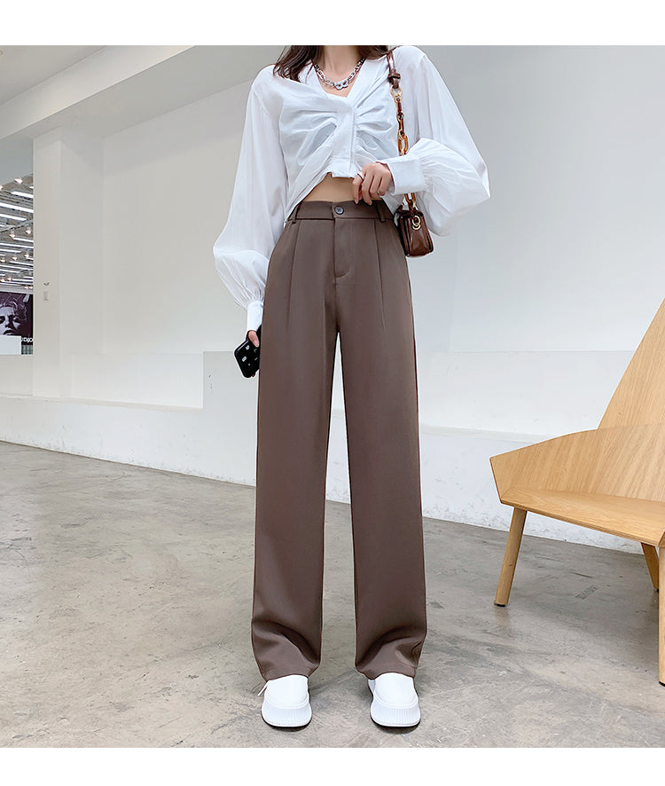 Women High Waist Floor-Length Suits Pants Autumn Winter White Loose Wide Leg Pants Female Office Ladies Straight Long Trousers