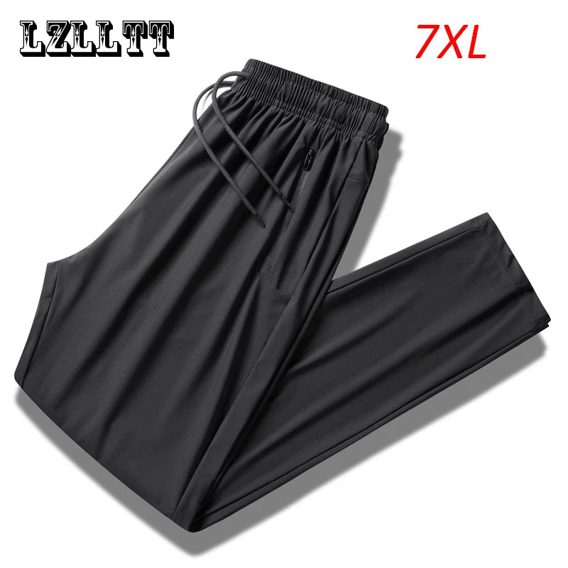 2023 Summer Men Breathable Ice Silk Jogger Sweatpant Fitness Casual Quick Dry Pants Mens  Drawstring Trousers Male Plus Size 7XL