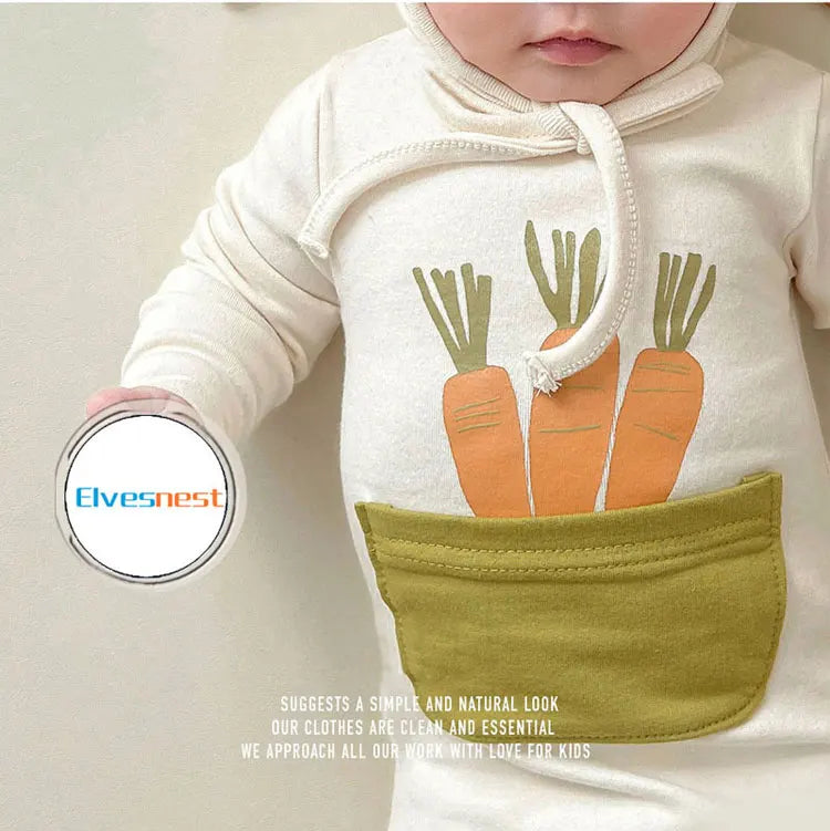 Cartoon Newborn Clothes Boys Bodysuits Hat Spring & Autumn Baby Girls Clothes Cotton Baby Bodysuits 3-18 Months