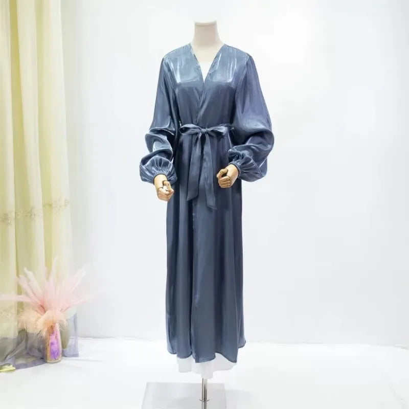 Kaftan Muslim Abayas Women's Islamic Clothing Long Sleeve Open Front Abaya With Belt Maxi Dress Women Jilbabs Dubai Robe Caftan