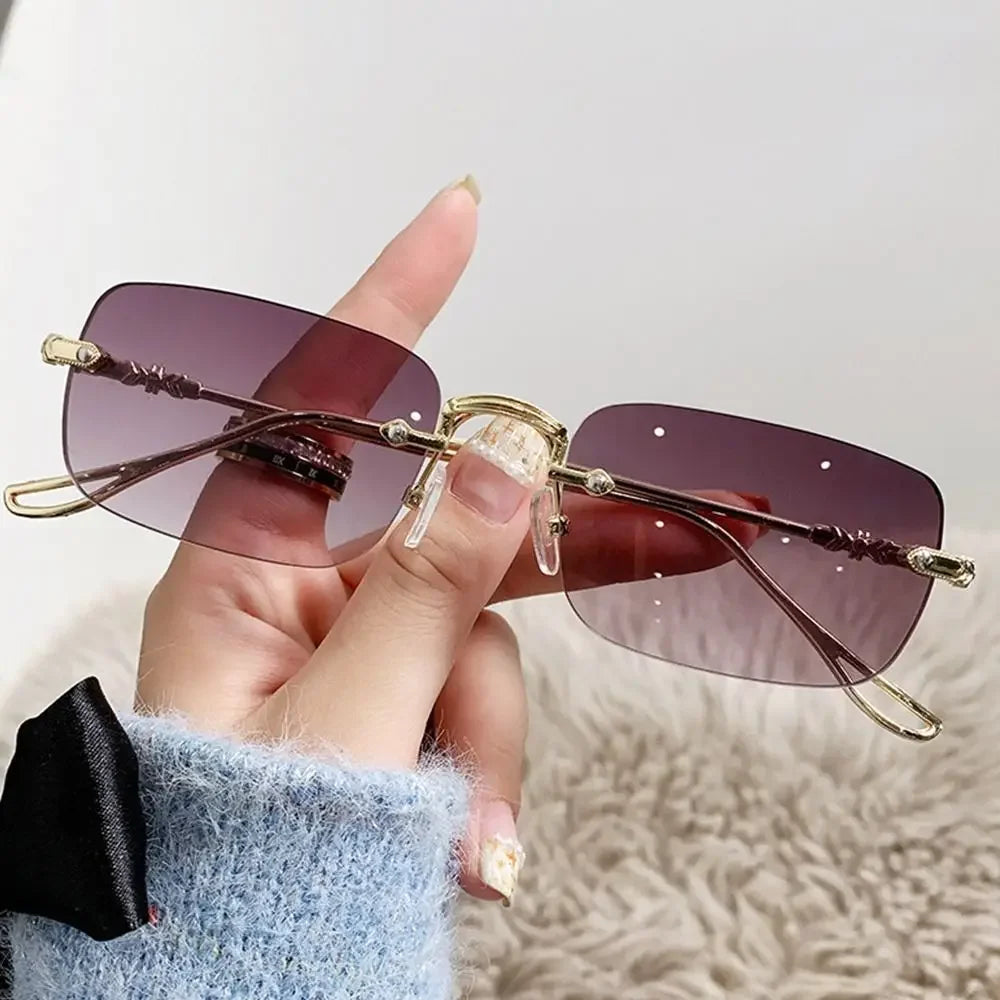 Rimless Rectangle Sunglasses Men Women 2024 Fashion New in Vintage Shades Eyewear Brand Design Ocean Lenses Sun Glasses