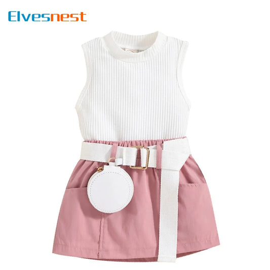 Fashion Solid Color Girl Clothing Sets Summer Clothes for Girls Cotton Sleeveless Tops Shorts Children Clothing 1-5 Years