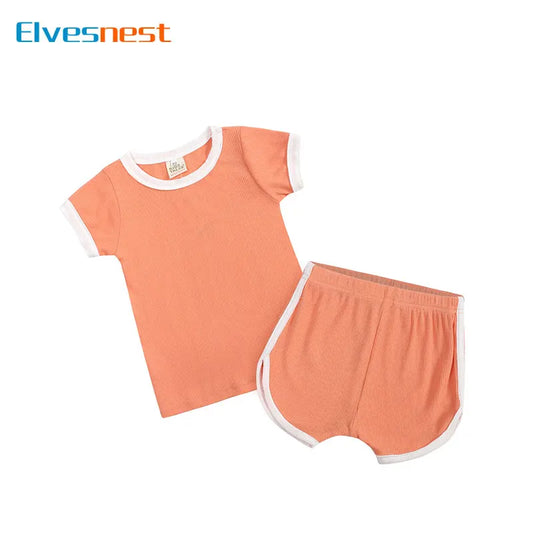 Summer New Children Boys Clothing Sets Fashion Solid Infant Clothes Girls Outfits Cotton Short Sleeve Tops Shorts Kids Clothes