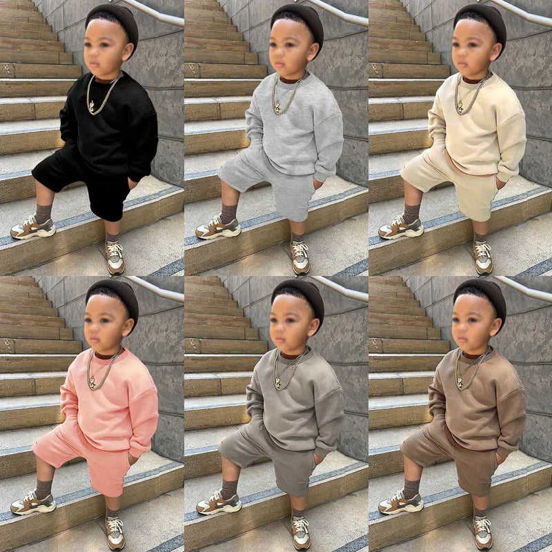 Fashion Solid Color Kids Clothes Girls Outfits Cotton Long Sleee Tops+shorts Spring & Autumn Children Clothing Sets