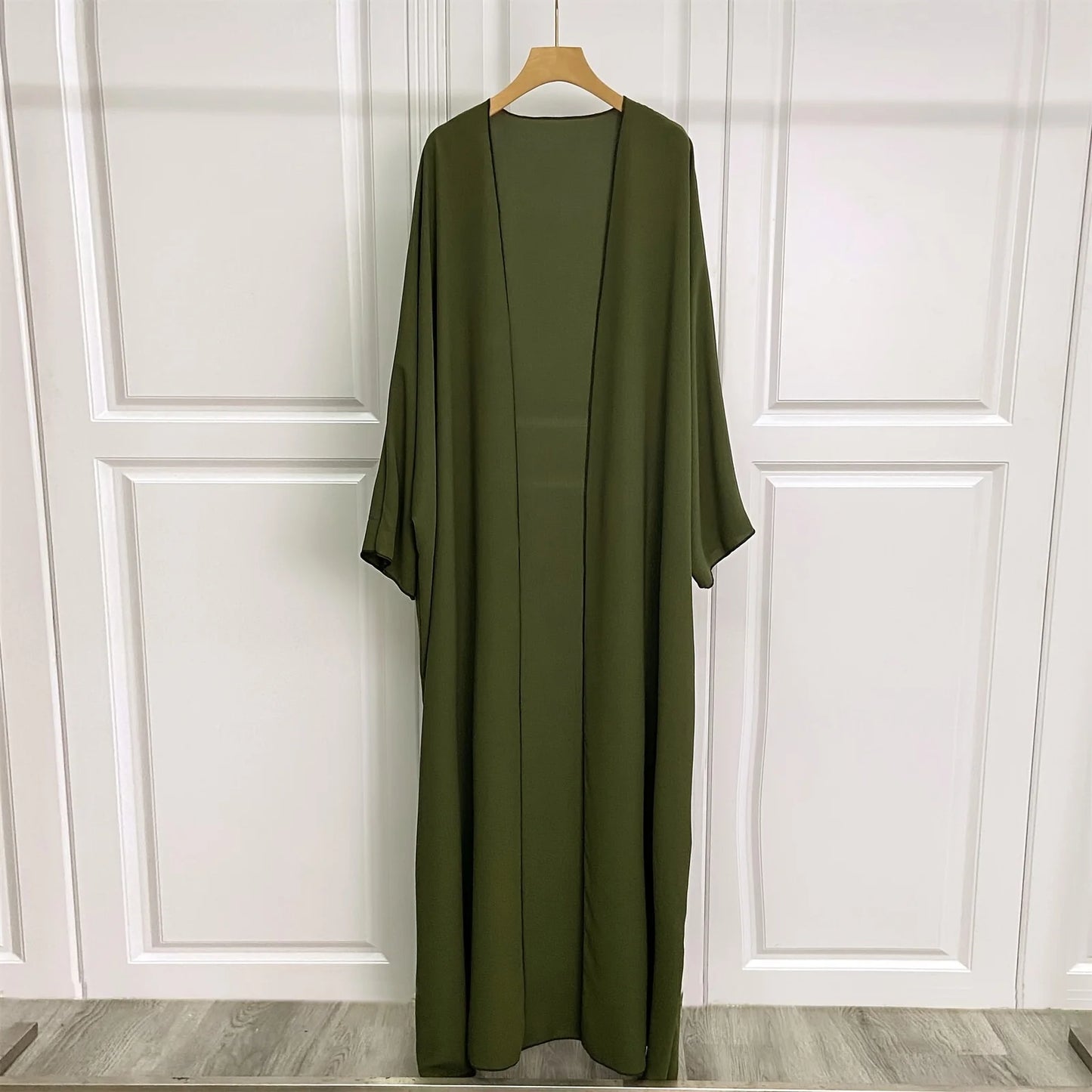 Ramadan Solid Open Front Simple Abayas, Elegant Long Sleeve Maxi Length Cover Up, Women's Clothing