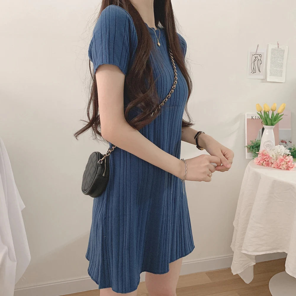 Short Sleeve Casual Knit Dress Women Mini Dresses Summer Autumn Fashion Female Elastic Skinny Package Hip Knitted Pencil Dresses