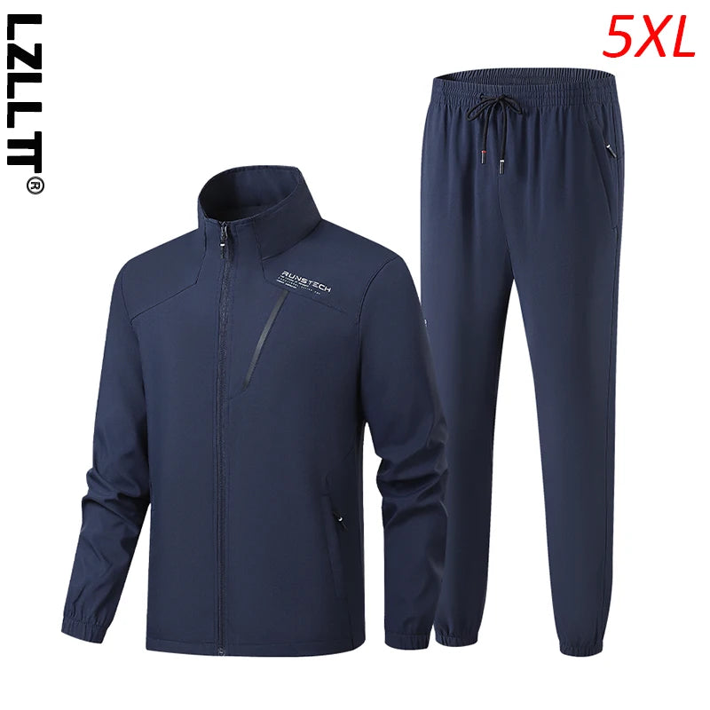 Spring Autumn Men Casual Sports Joggers Suits Tracksuit Sets Men Fitness Suits Sportswear Sweatpants Jacket+Pants Sets Male 5XL