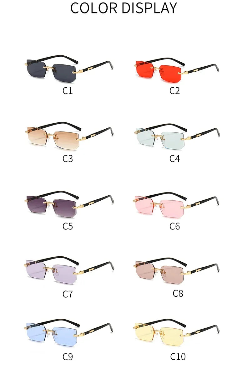 UV400 Rimless Rectangle Sunglasses Fashion Y2K Frameless Sun Glasses Shades for Women & Men