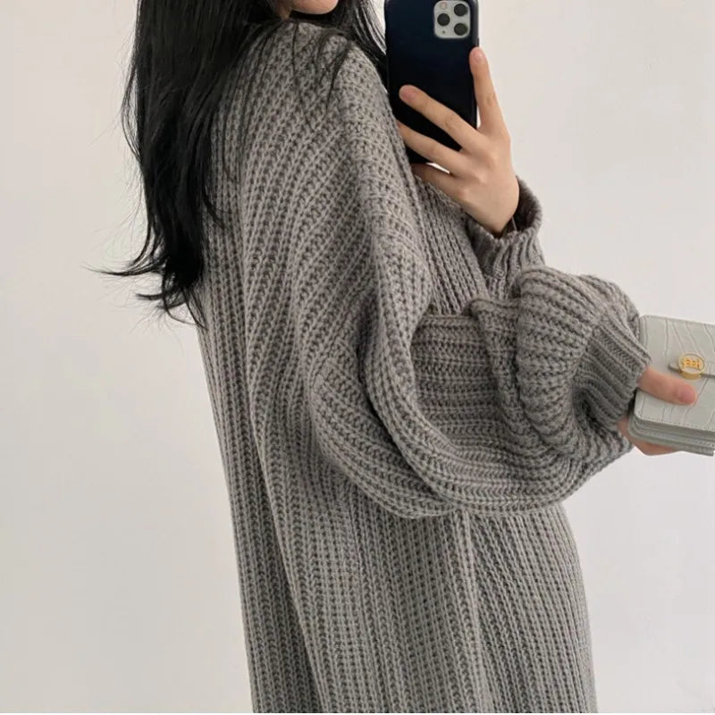 Autumn Winter Fashion Female Vintage Full Sleeve Loose Warm Knitwear Long Sweaters Cardigan Women Casual Sweater Coats Outwear