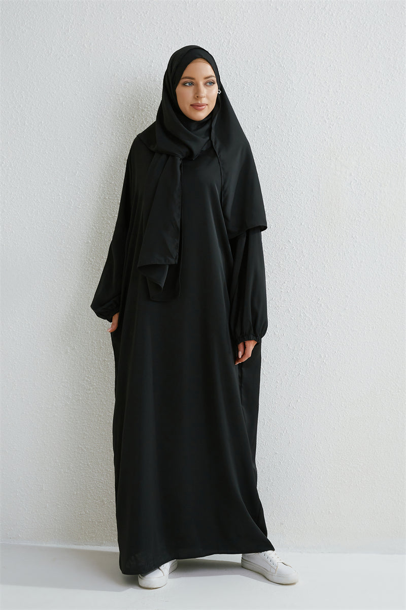 Muslim Sets Two Pieces Prayer Clothing Long Hooded Smocking Sleeve Shirts Hijab Loose Maxi Skirts Elastic Waist Women Abaya Sets