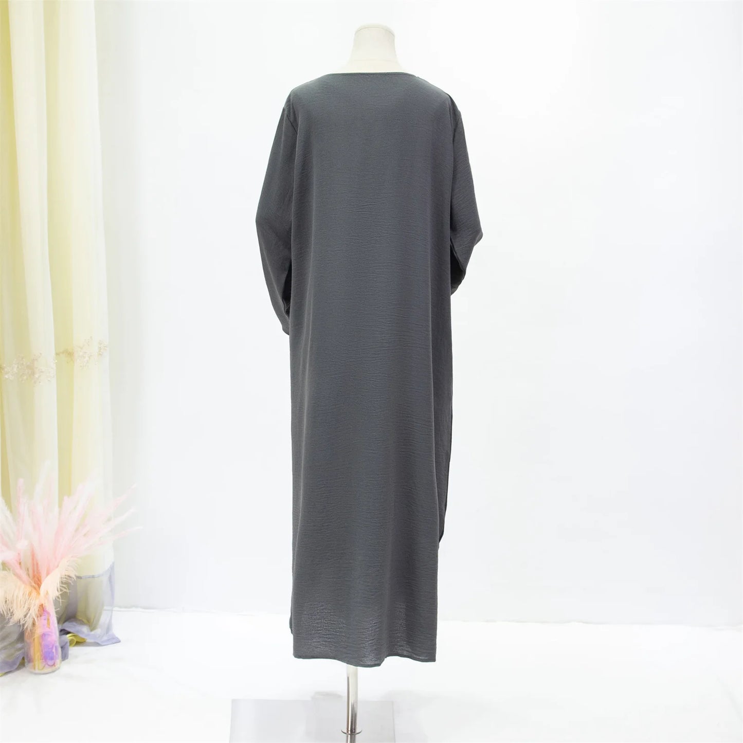 Women Long Dresses Ramadan Solid Crew Neck ,Elegant Long Sleeve Muslim Abaya Solid Loose Maxi Dress,Women's Clothing