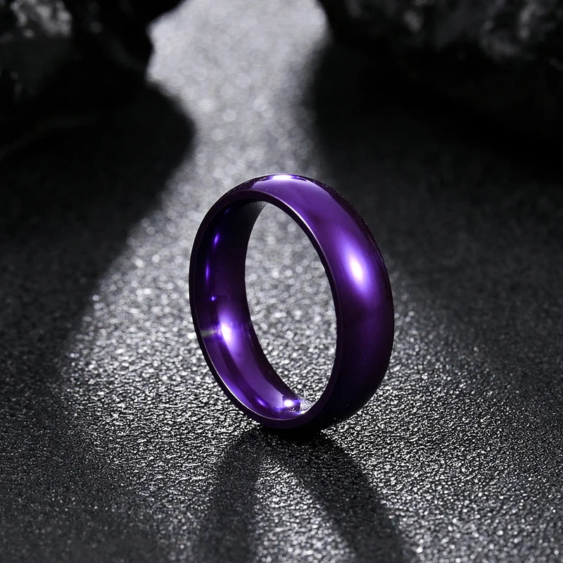 Simple 6/8mm Stainless Steel Wedding Rings Purple Smooth Women Men Couple Ring Fashion Jewelry for women кольца