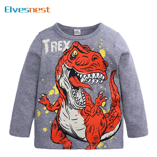 Cartoon Dinosaur Graphic T Shirts Spring Autumn Kids Clothes Boys T-shirt Cotton Long Sleeve Children Clothing Tops 2-7 Years