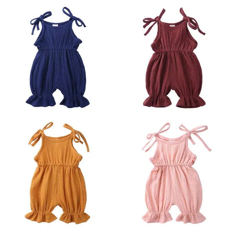 Solid Color Newborn Baby Romper Cotton Linen Slveeless Toddler Boys Romper Summer Cartoon Infant Baby Clothes 0-36 Months