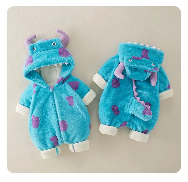 Cartoon Baby Girl Clothes Long Sleeve Plush Thicken Hooded Baby Clothes Boys Rompers Winter Warm Newborn Clothing 3-18 Months