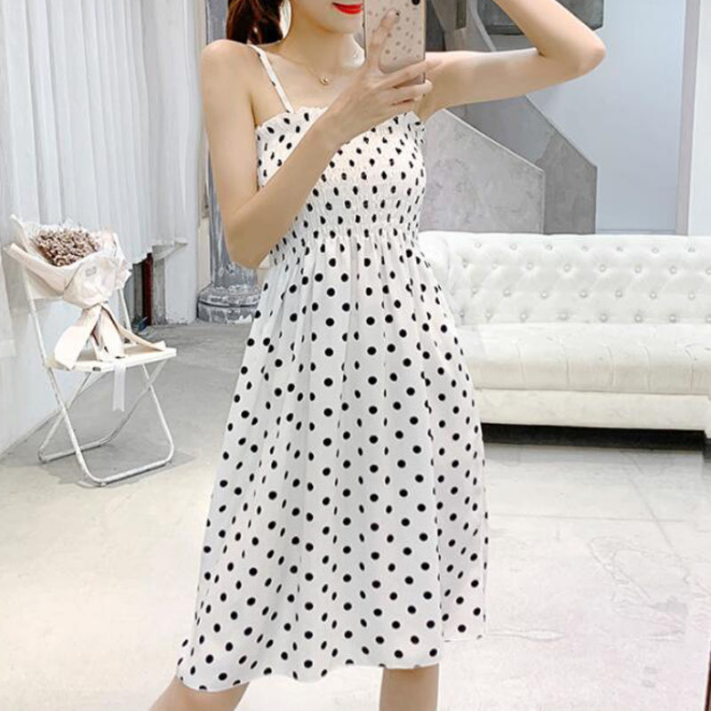 Summer Mini Dresses Fashion Female Elastic High Waist Casual Spaghetti Strap Sleeveless Dress Women Chiffon Dresses Vestidos