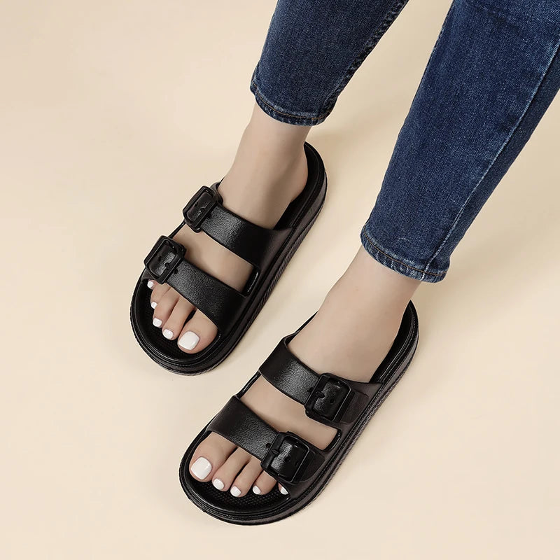 Soft Sole Eva Cloud Slippers Women 2024 Summer Double Buckle Pillow Sandals Woman Slides Flat Heels Non Slip Home Flip Flops