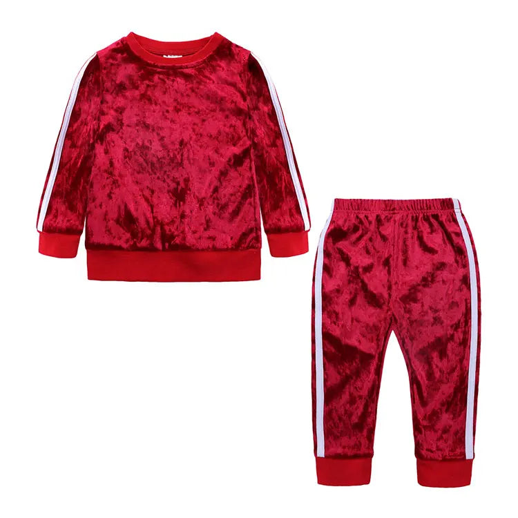 Fashion Kids Clothes Girl Outfit Set Gold Velvet Long Sleeve Tops Pants 2 PCS Spring & Autumn Children Clothing 1-4 Years