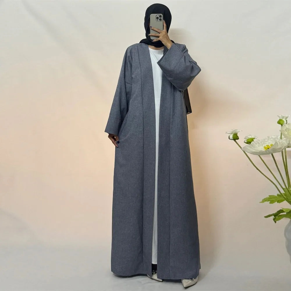 Open Front Abaya Muslim Kaftans Islamic Clothing Solid Long Sleeve Loose Maxi Dress Women Jilbabs Abayas Dubai Robe Caftan