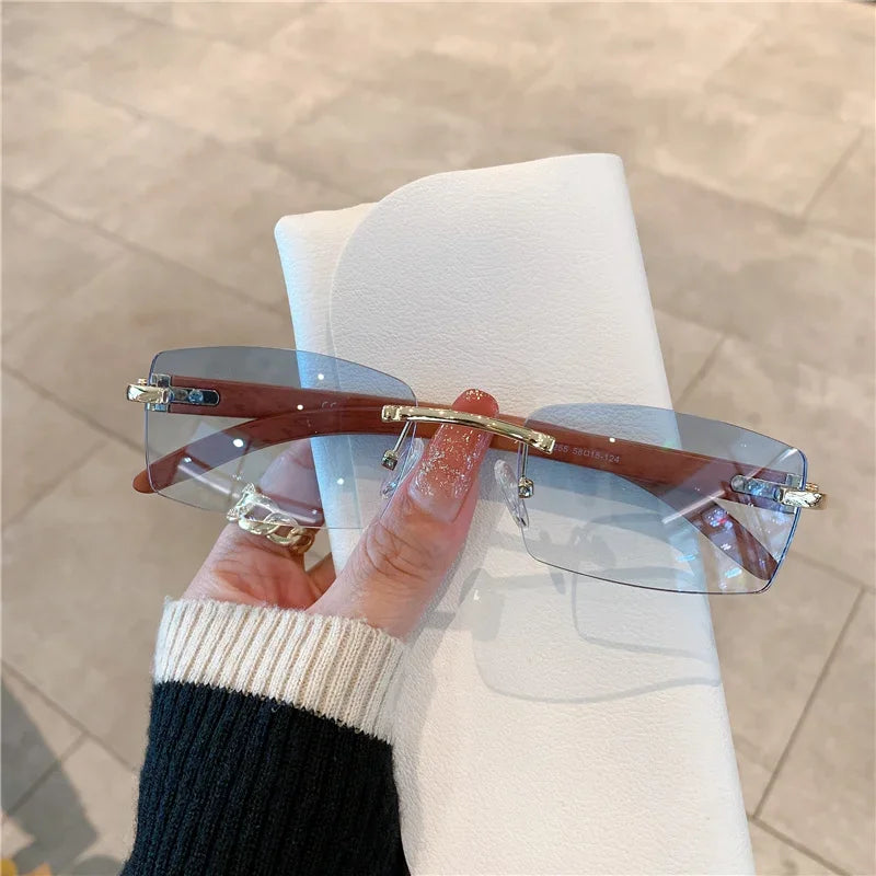 2024 Brand Designer Small Rectangle Rimless Sunglasses for Men Women Trendy Driving Sun Glasses  Ladies Travel Eyewear UV400